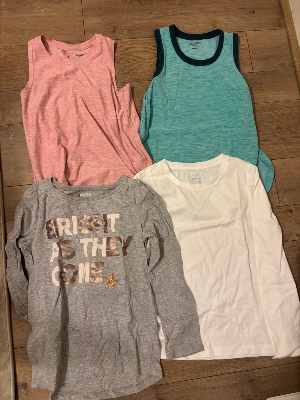 Girls' Mixed Tops - Pink Tank, Teal Tank, Gray Long Sleeve, White Tee Old Navy M